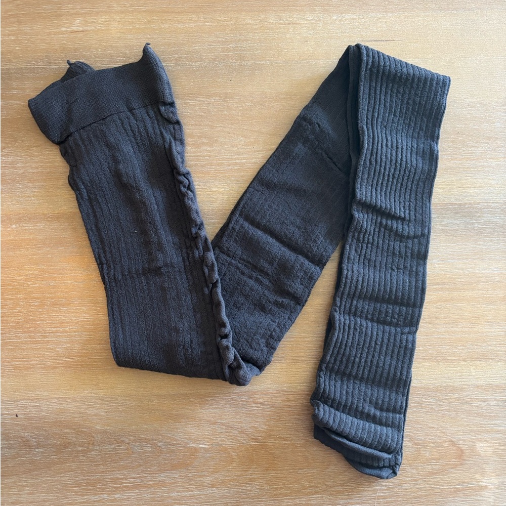 French Curve NY Charcoal Gray Ribbed Cotton Blend Tights, Size M/L, NEW